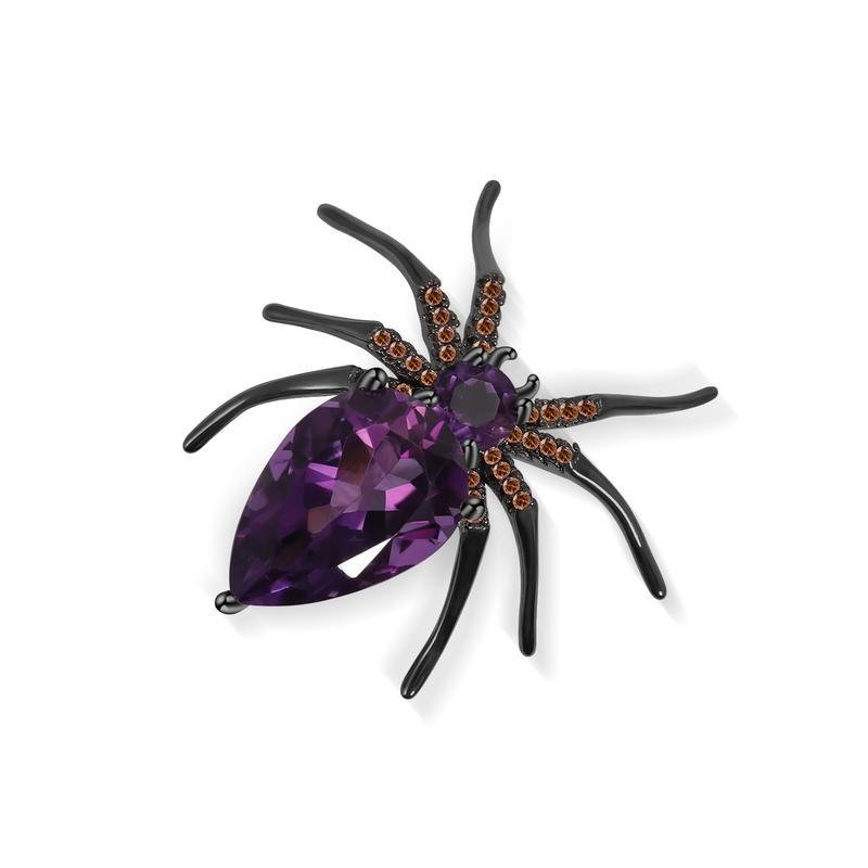 Insect Series Designer High - end Spider 925 Sterling Silver Natural Topaz Brooch - Rhyme - and - Chain