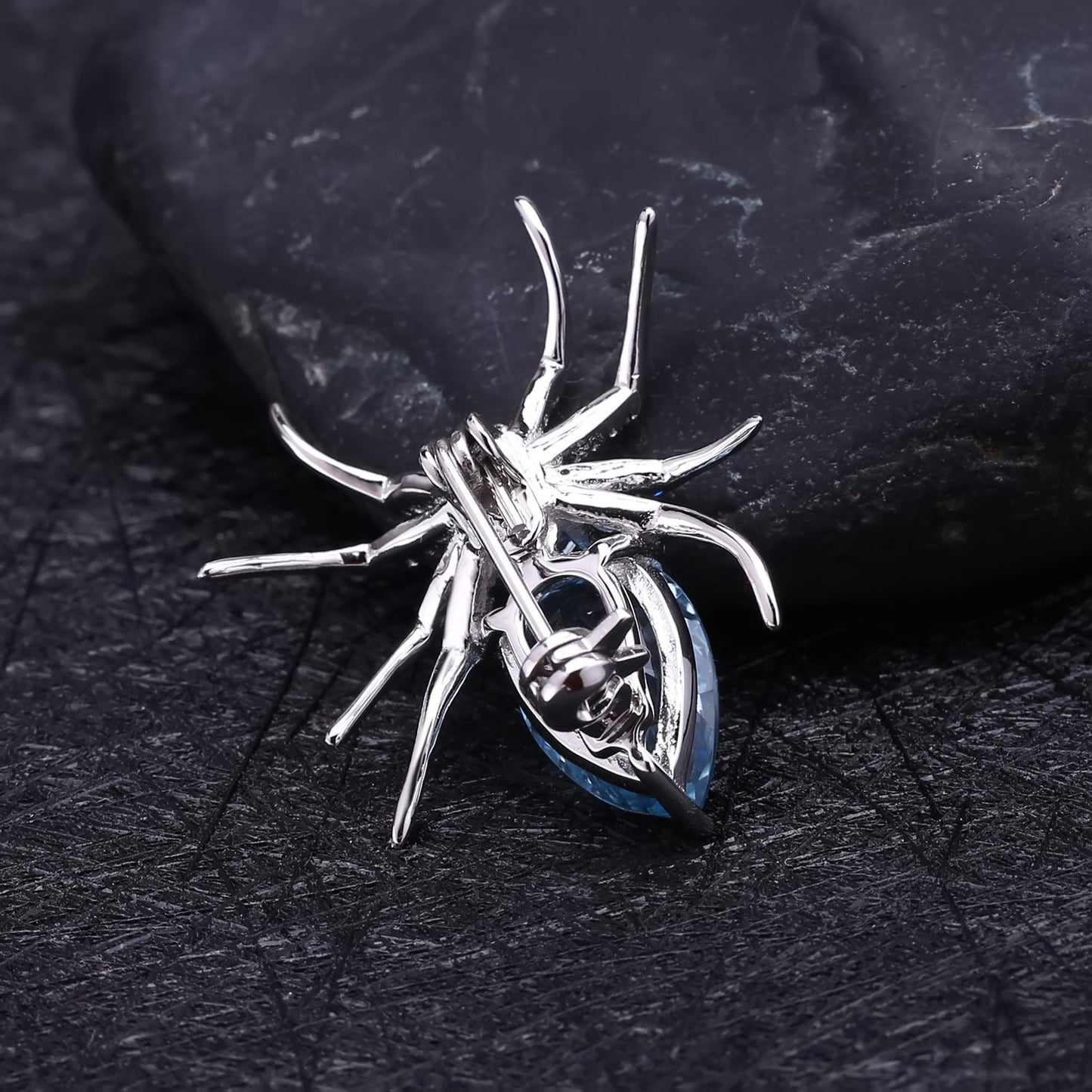 Insect Series Designer High - end Spider 925 Sterling Silver Natural Topaz Brooch - Rhyme - and - Chain