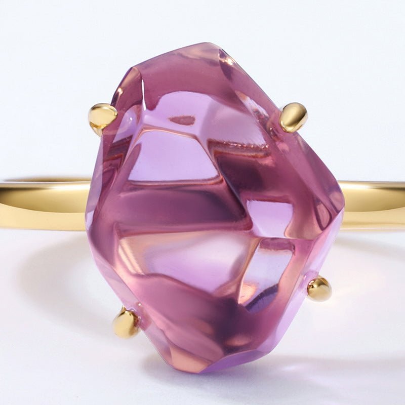 Irregular Minimalist Amethyst Ring Silver 18k Gold Plated Adjustable - Rhyme - and - Chain