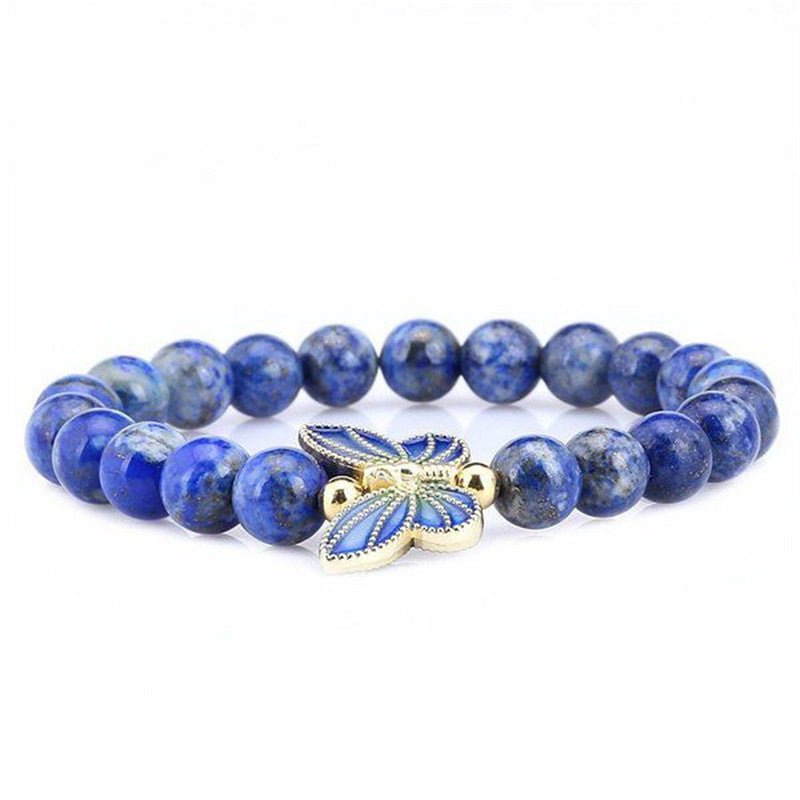 Lapis Lazuli Natural Stone Bead Bracelet - Rhyme - and - Chain