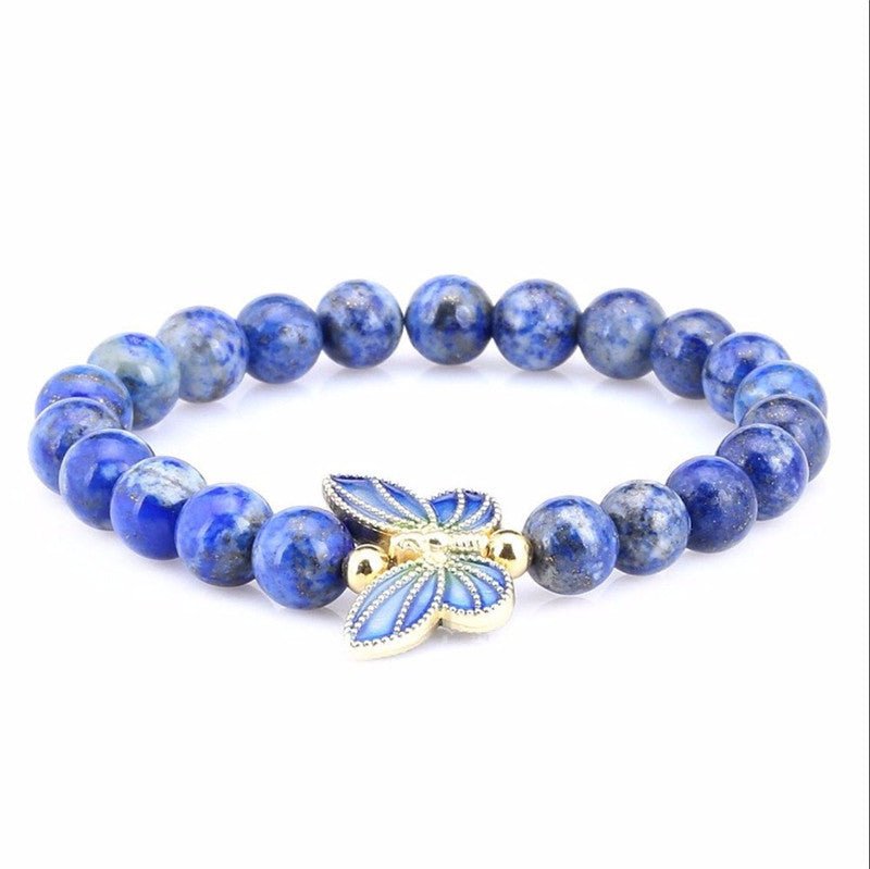 Lapis Lazuli Natural Stone Bead Bracelet - Rhyme - and - Chain