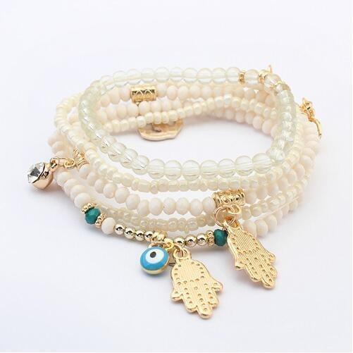 Lucky Kabbalah Hamsa Third Eye Butterfly Charm Multilayer Turkish Bead Bracelet - Rhyme - and - Chain