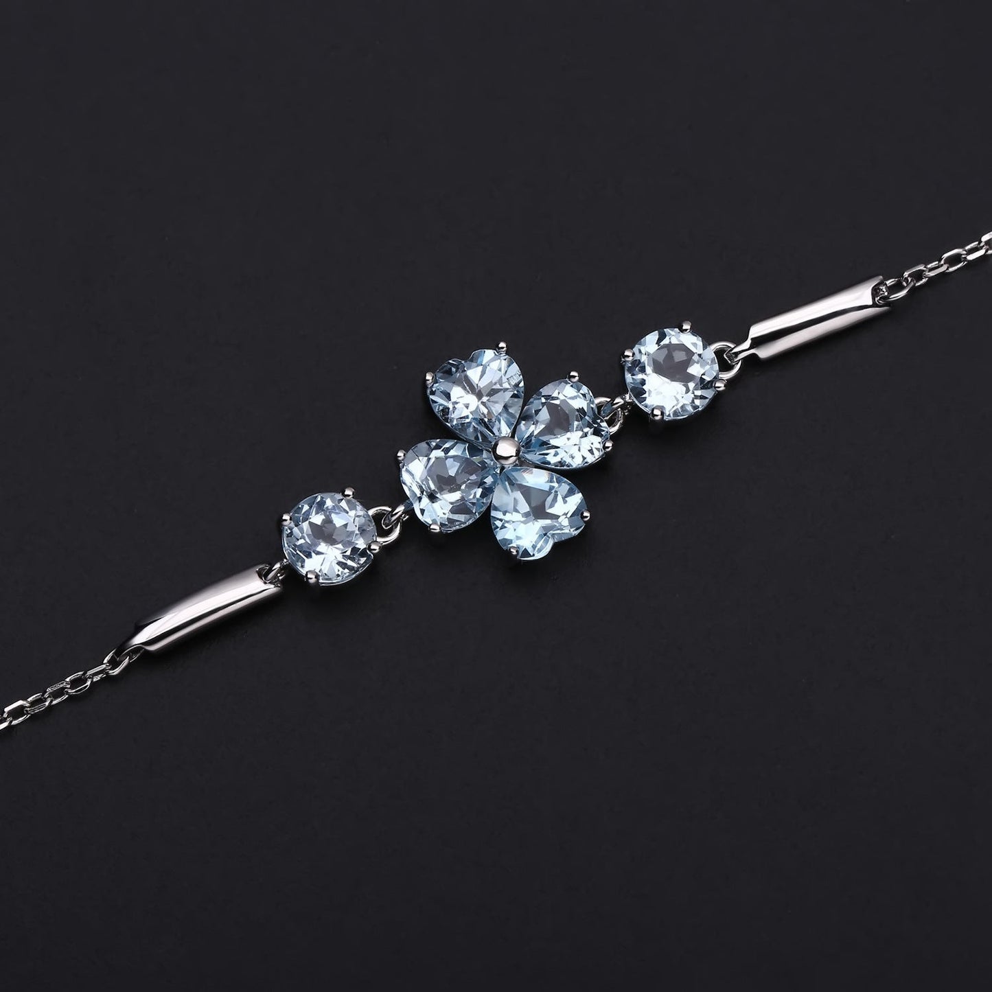 Luxury Topaz S925 Sterling Silver Four - leaf Clover Bracelet for Women November Birthstone - Rhyme - and - Chain