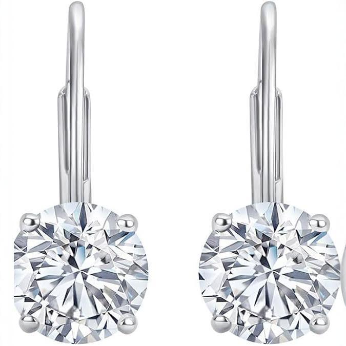 Moissanite 18K White Gold Plated 925 Silver Dangle Leverback Drop Earrings - Rhyme - and - Chain