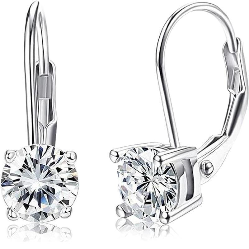 Moissanite 18K White Gold Plated 925 Silver Dangle Leverback Drop Earrings - Rhyme - and - Chain