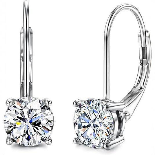 Moissanite 18K White Gold Plated 925 Silver Dangle Leverback Drop Earrings - Rhyme - and - Chain