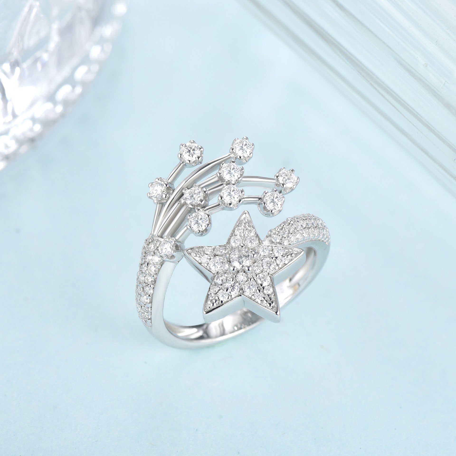 Moissanite 925 Sterling Silver Pentagram Ring Star - Rhyme - and - Chain