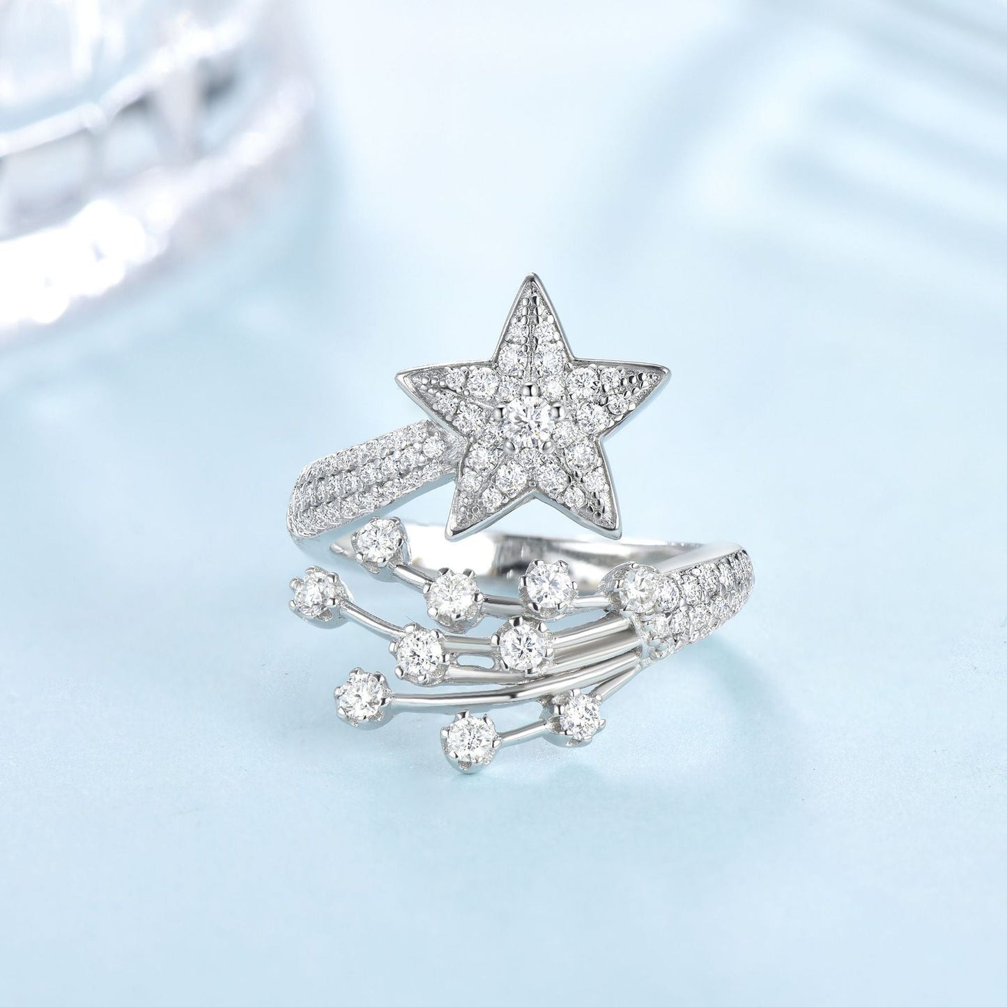 Moissanite 925 Sterling Silver Pentagram Ring Star - Rhyme - and - Chain