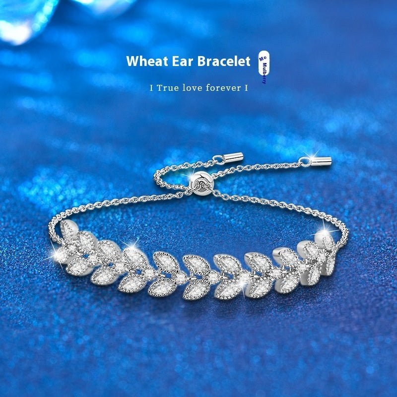 Moissanite Adjustable 925 Sterling Silver Wheat Bracelet - Rhyme - and - Chain