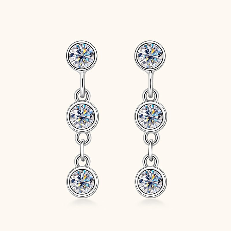 Moissanite Bezel Stud Earrings Tassel Eardrops S925 Sterling Silver - Rhyme - and - Chain