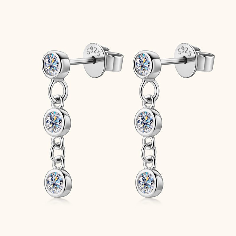 Moissanite Bezel Stud Earrings Tassel Eardrops S925 Sterling Silver - Rhyme - and - Chain