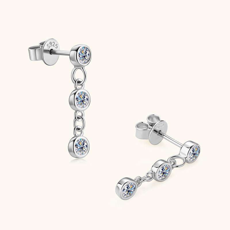 Moissanite Bezel Stud Earrings Tassel Eardrops S925 Sterling Silver - Rhyme - and - Chain