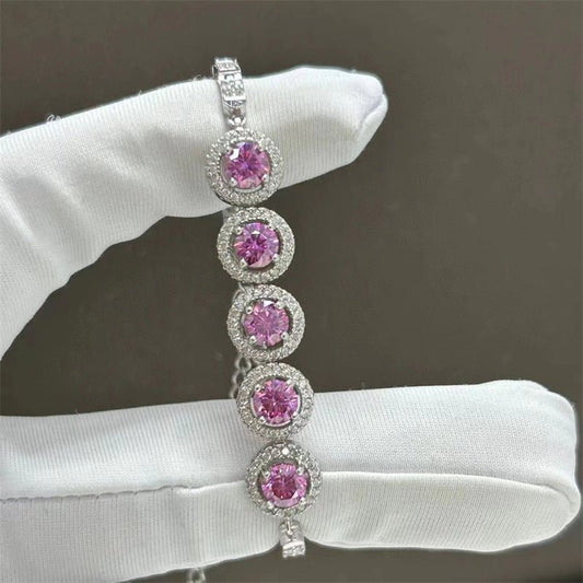 Moissanite Bracelet Women's Full Diamond Pink Bracelet - Rhyme - and - Chain