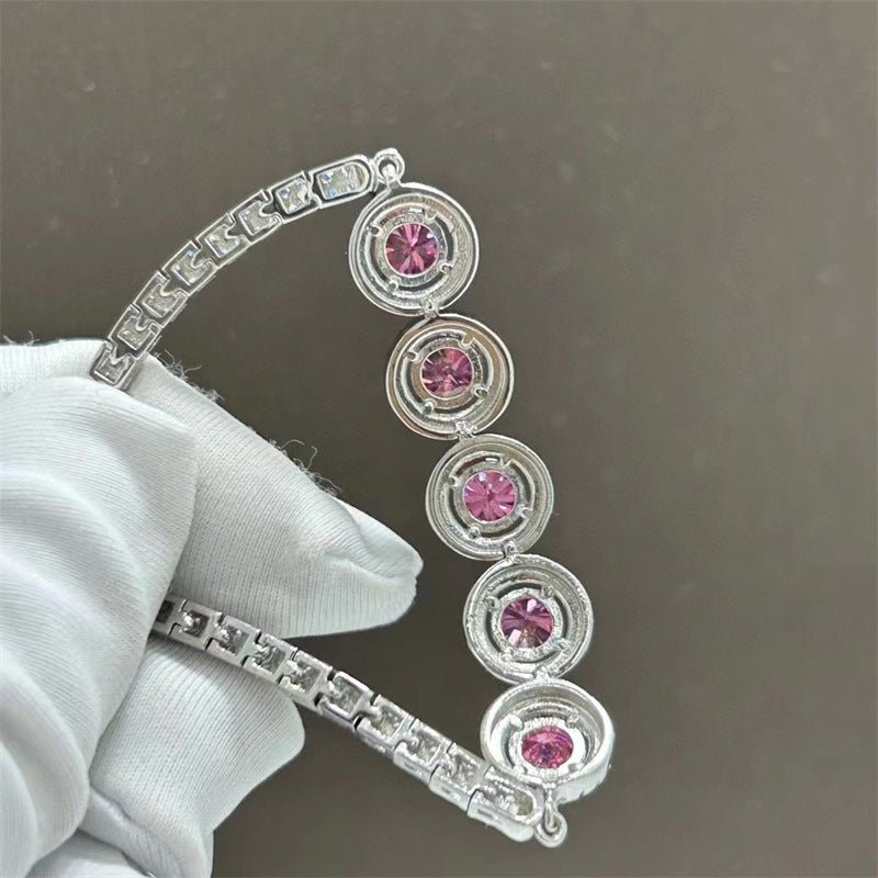 Moissanite Bracelet Women's Full Diamond Pink Bracelet - Rhyme - and - Chain