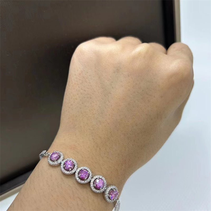 Moissanite Bracelet Women's Full Diamond Pink Bracelet - Rhyme - and - Chain