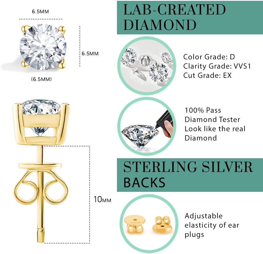 Moissanite Earrings Lab Created Diamond 925 Sterling Silver Stud - Rhyme - and - Chain