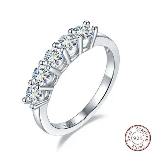 Moissanite Five - stone Row Diamond Ring Platinum Women - Rhyme - and - Chain