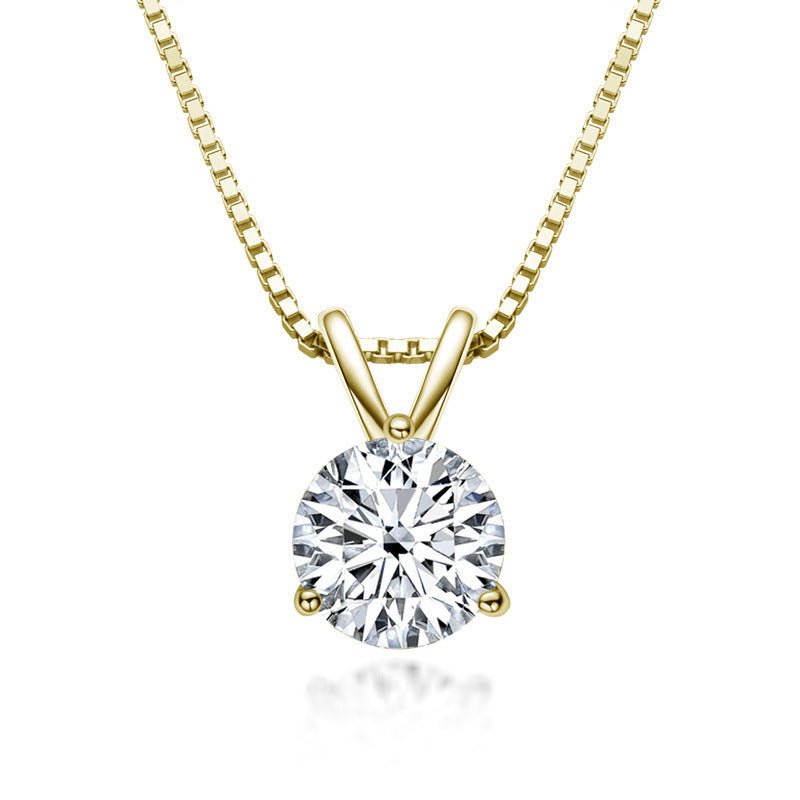 Moissanite Lovely 3 Prong Yellow Gold Round Cut Pendant Necklace - Rhyme - and - Chain