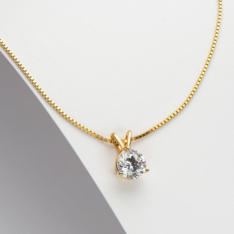 Moissanite Lovely 3 Prong Yellow Gold Round Cut Pendant Necklace - Rhyme - and - Chain