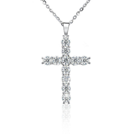 Moissanite Necklace 925 Sterling Silver Cross Pendant For Women - Rhyme - and - Chain