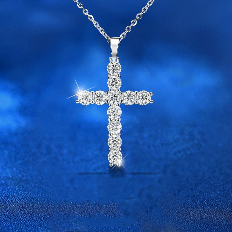 Moissanite Necklace 925 Sterling Silver Cross Pendant For Women - Rhyme - and - Chain