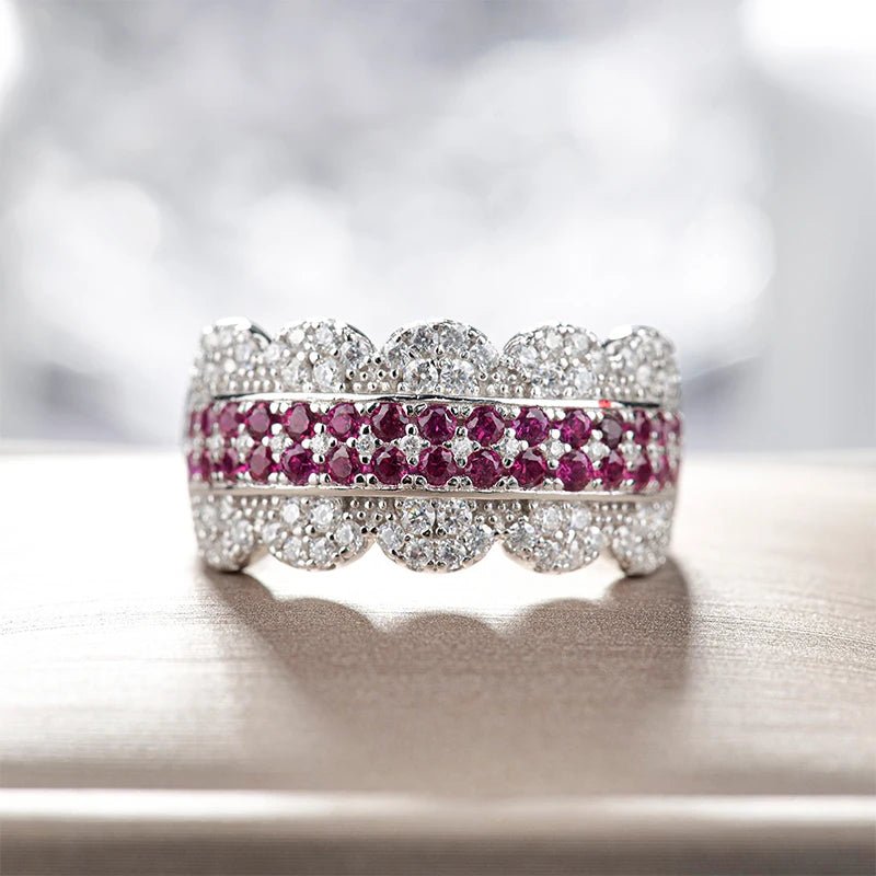 Moissanite Ruby Gemstone Rings Jewelry 925 Sterling Silver Chunky Sapphire Ring - Rhyme - and - Chain