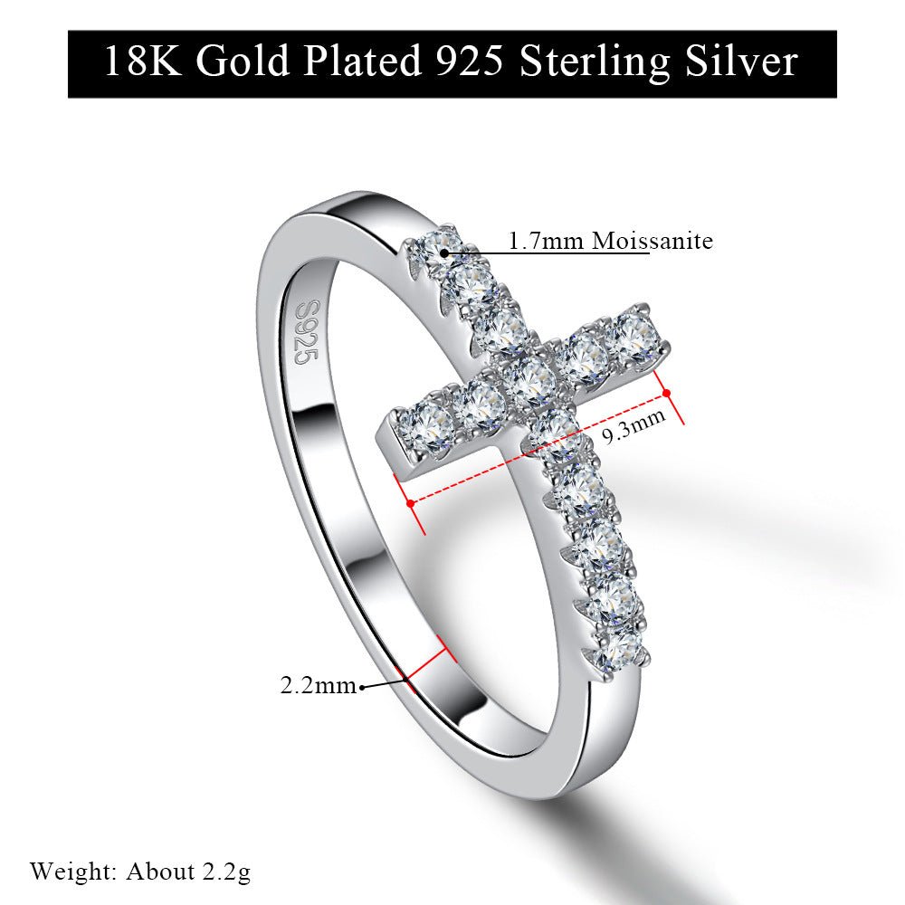 Moissanite Sterling Silver Sideways Cross Rings 925 Eternity Promise Infinity Wedding Band - Rhyme - and - Chain