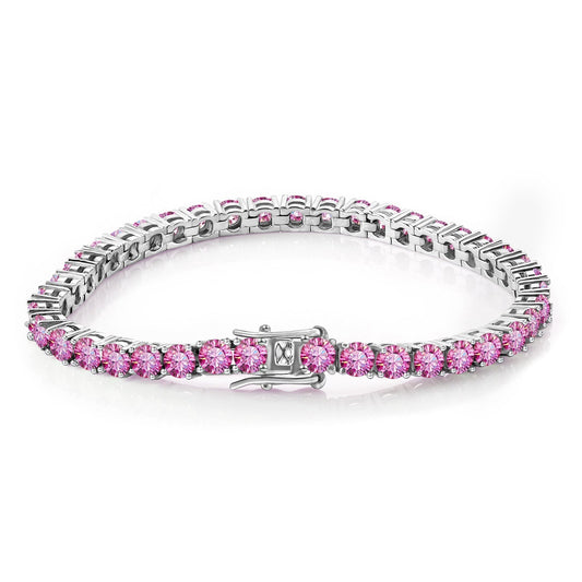 Moissanite Tennis Bracelet 3mm Pink Tennis Chain S925 Sterling Silver - Rhyme - and - Chain