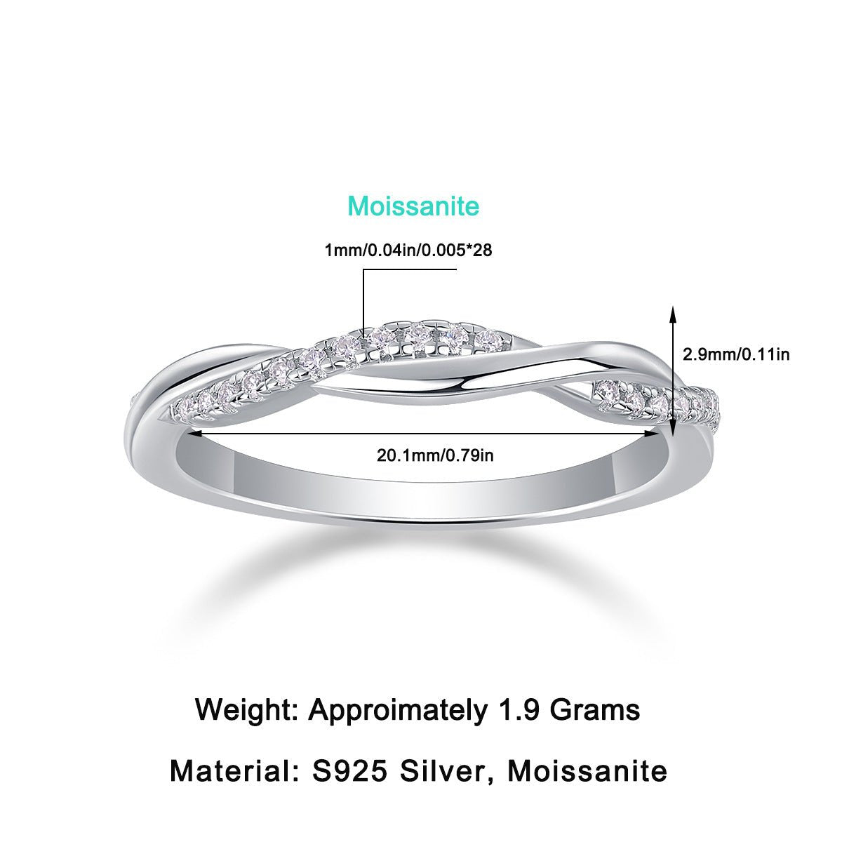 Moissanite Twisted Eternity 925 Sterling Silver Rings Stackable Engagement Anniversary Band - Rhyme - and - Chain