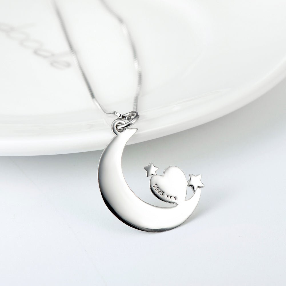 Moon &Star Shape Pendant 925 Silver Necklace - Rhyme - and - Chain