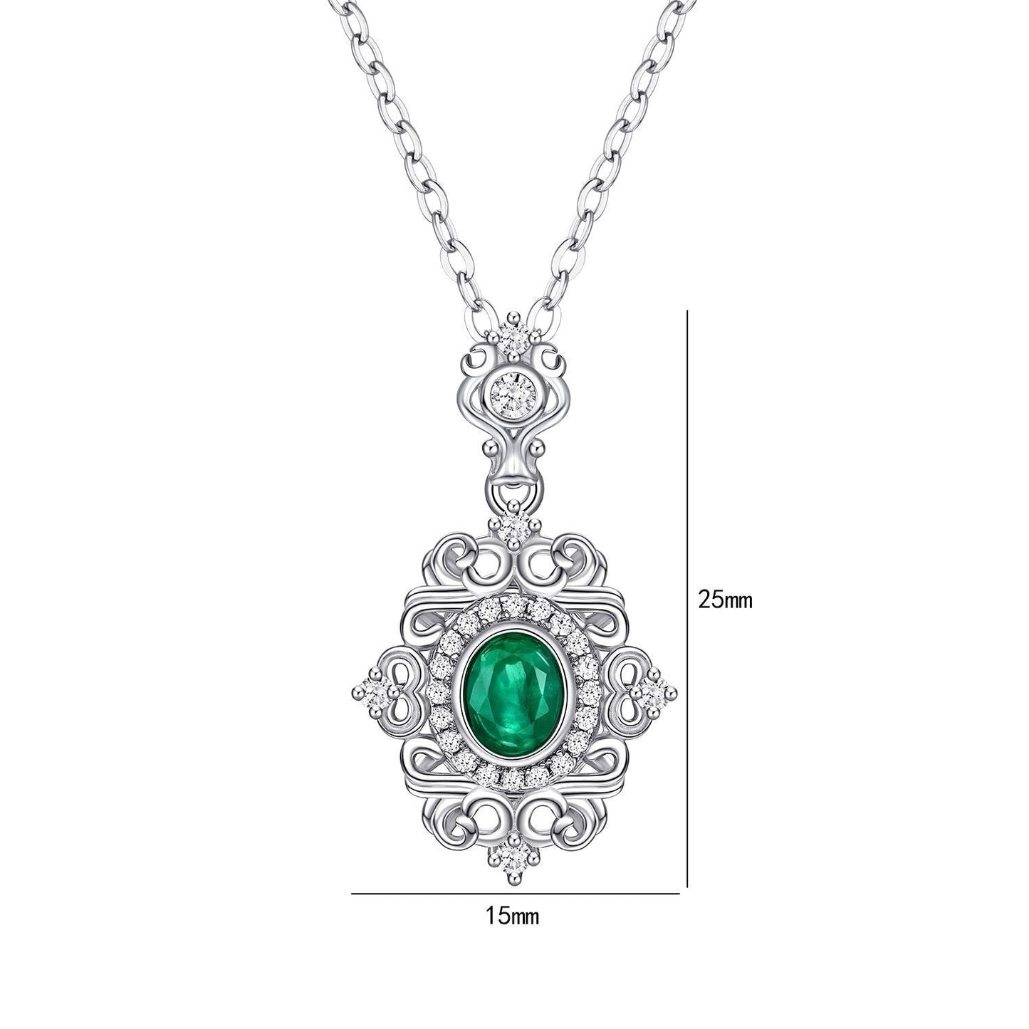 Natrual Emerald Vintage Lace Design S925 Silver Necklace - Rhyme - and - Chain