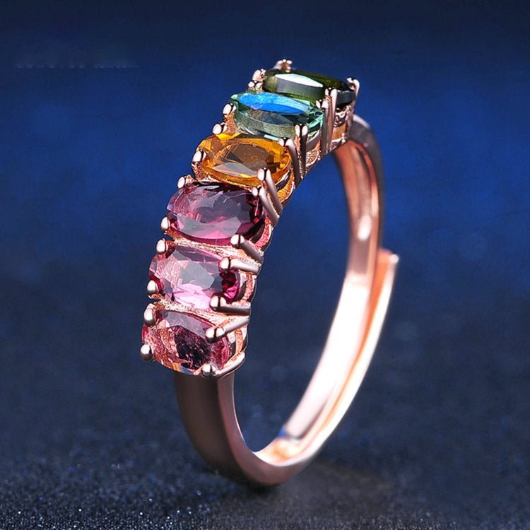 Natrual Tourmaline Color Adjustable Ring - Rhyme - and - Chain