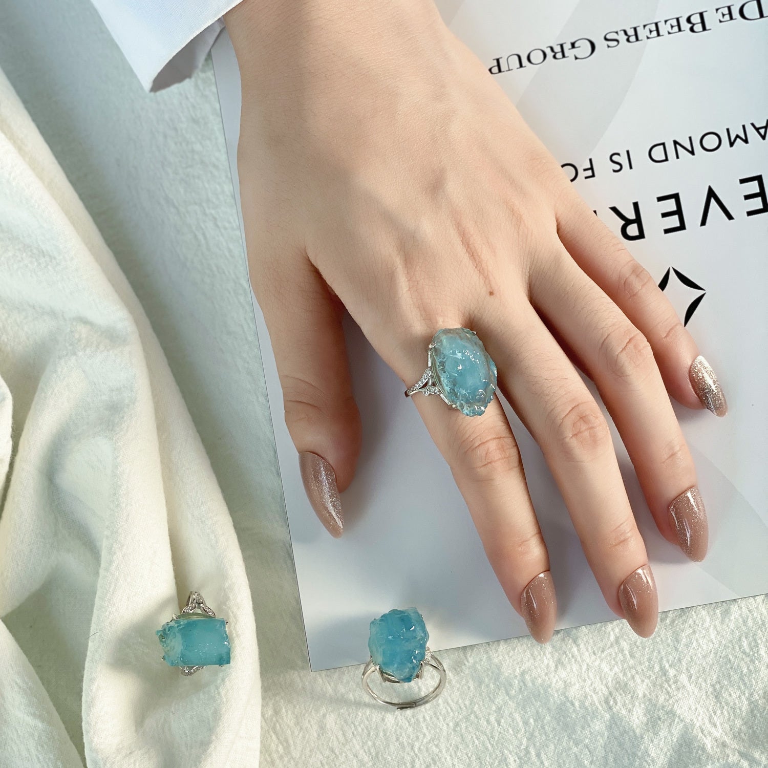 Natural Blue Aquamarine Stone Ring 925 Sterling Silver - Rhyme - and - Chain