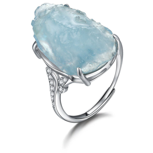 Natural Blue Aquamarine Stone Ring 925 Sterling Silver - Rhyme - and - Chain