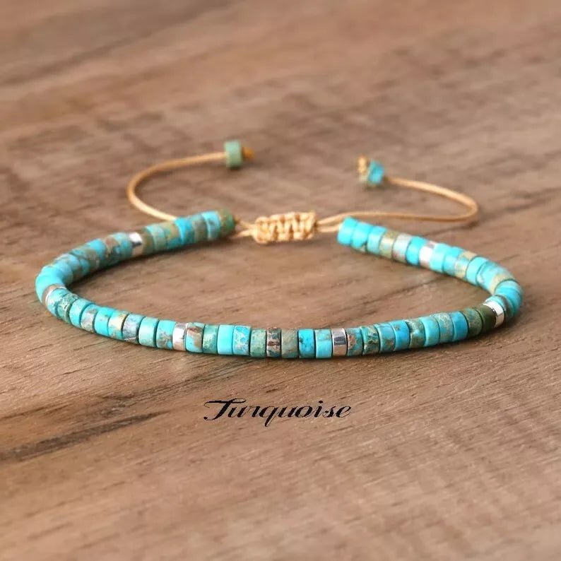 Natural Blue Turquoise Small Dainty Beads Healing Gemstone Women Men Bracelet - Rhyme - and - Chain