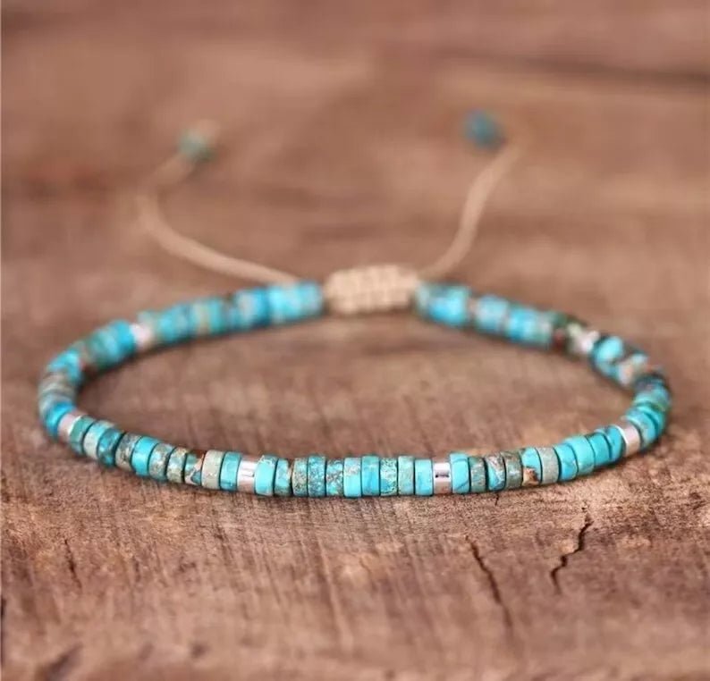 Natural Blue Turquoise Small Dainty Beads Healing Gemstone Women Men Bracelet - Rhyme - and - Chain