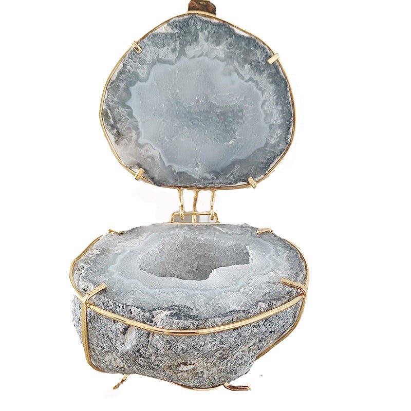 Natural Crystal Agate Geode Cornucopia Jewelry Box Ornament - Rhyme - and - Chain