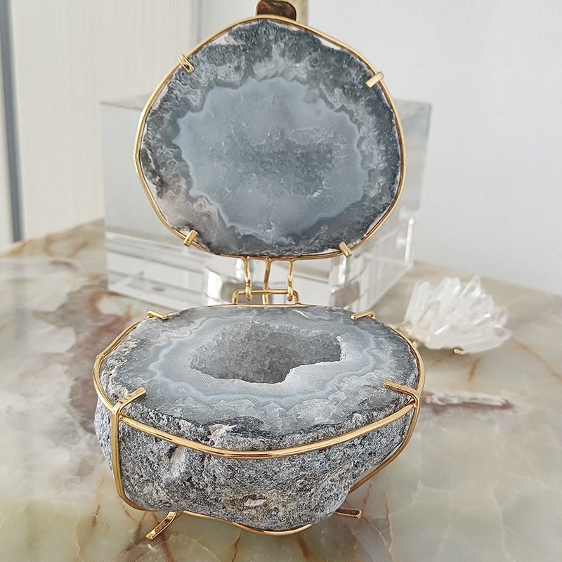 Natural Crystal Agate Geode Cornucopia Jewelry Box Ornament - Rhyme - and - Chain