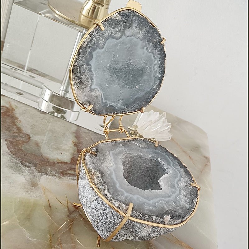 Natural Crystal Agate Geode Cornucopia Jewelry Box Ornament - Rhyme - and - Chain