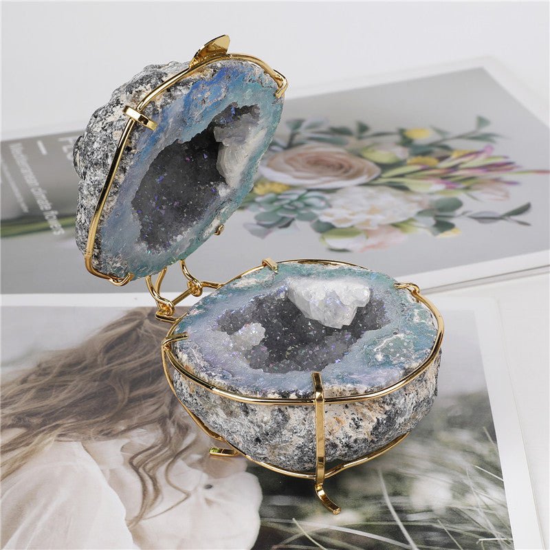 Natural Crystal Agate Geode Cornucopia Jewelry Box Ornament - Rhyme - and - Chain