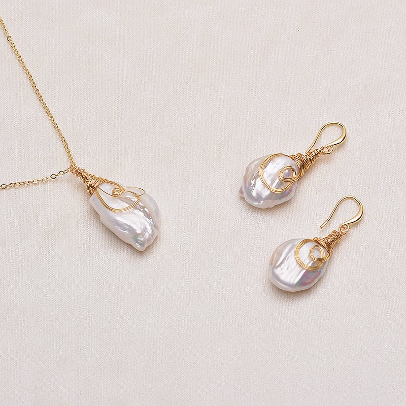 Natural Freshwater Baroque Pearl Drop Earrings - Rhyme - and - Chain