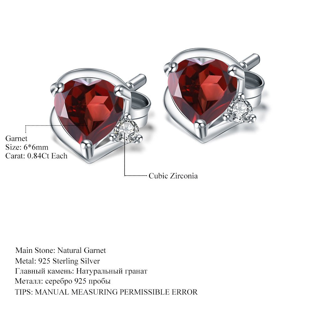 Natural Garnet & Citrine & Topaz Heart Earrings S925 Silver - Rhyme - and - Chain