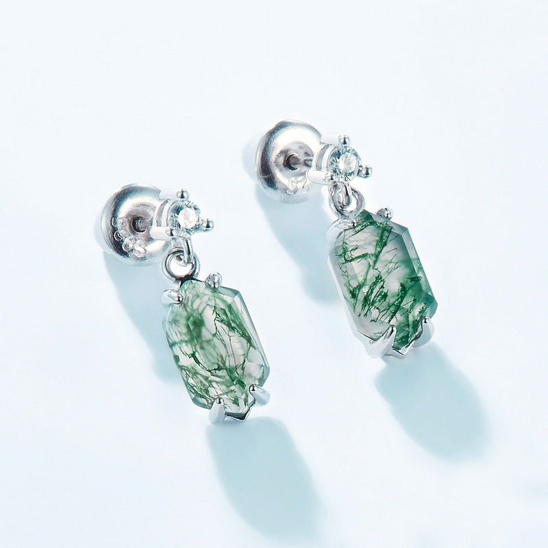 Natural Green Moss Agate Claw Earrings - Rhyme - and - Chain