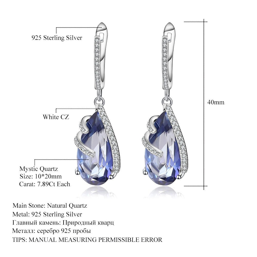 Natural Mystic Quartz 925 Silver Dangling Drop Earring - Rhyme - and - Chain