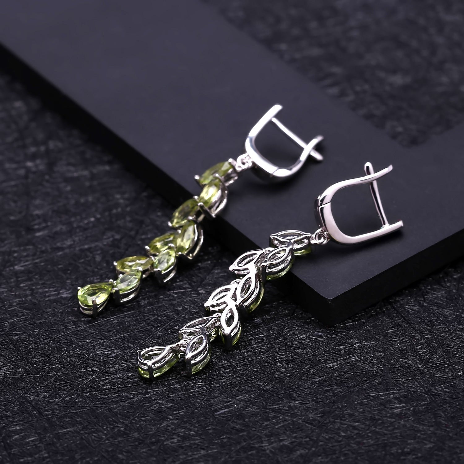 Natural Olivine&Garnet Earrings Design S925 Silver - Rhyme - and - Chain