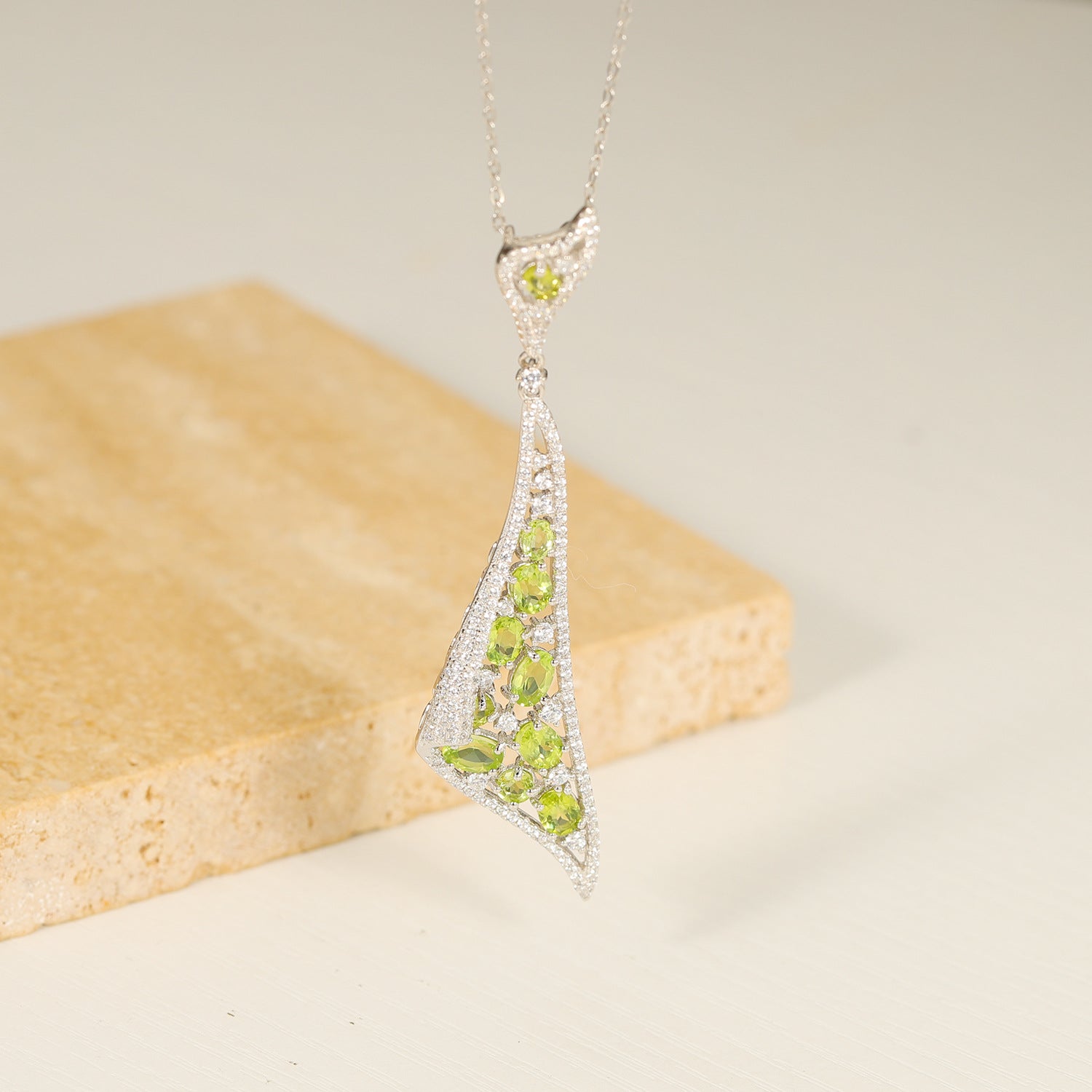 Natural Peridot Pendant S925 Sterling Silver Necklace August Birthstone - Rhyme - and - Chain