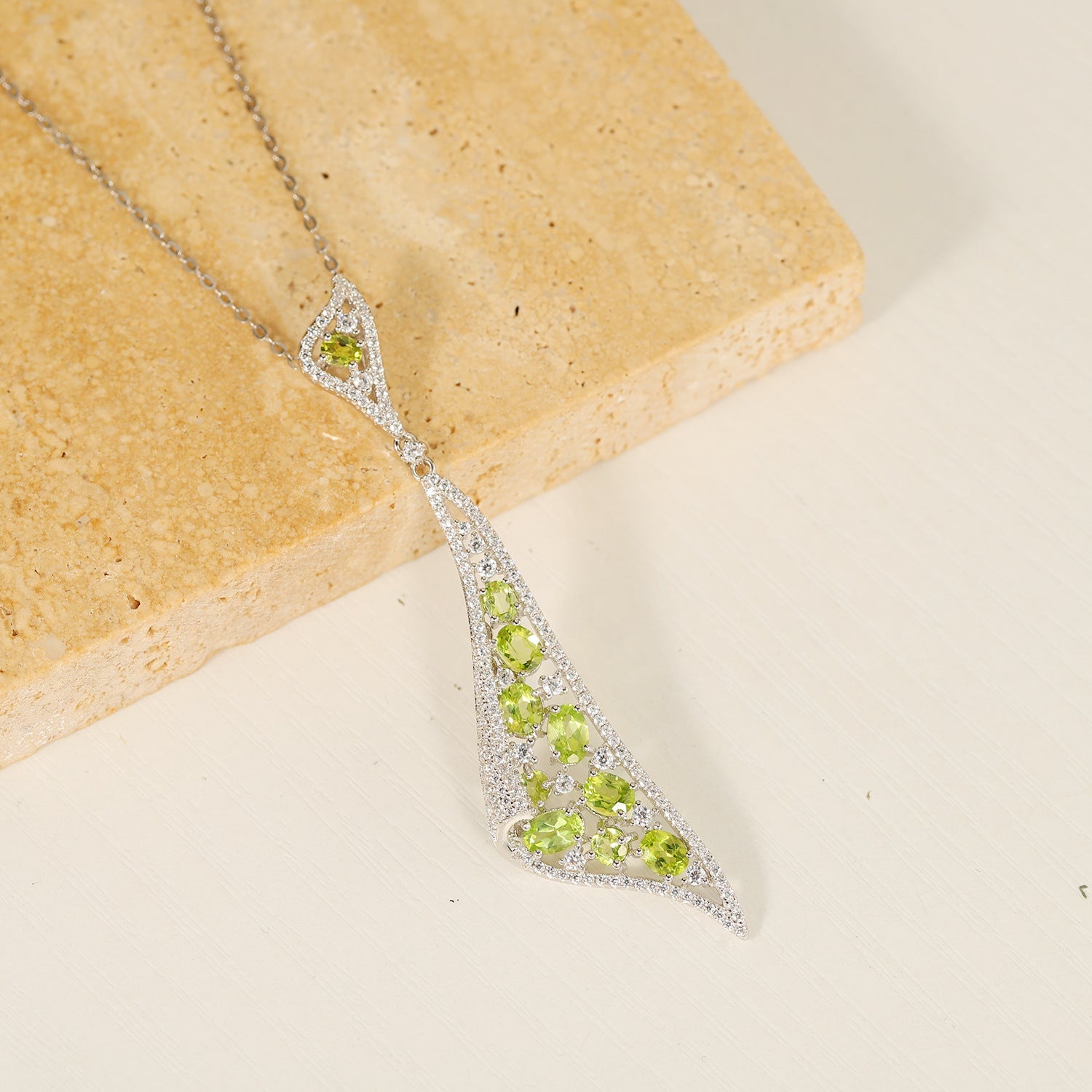 Natural Peridot Pendant S925 Sterling Silver Necklace August Birthstone - Rhyme - and - Chain