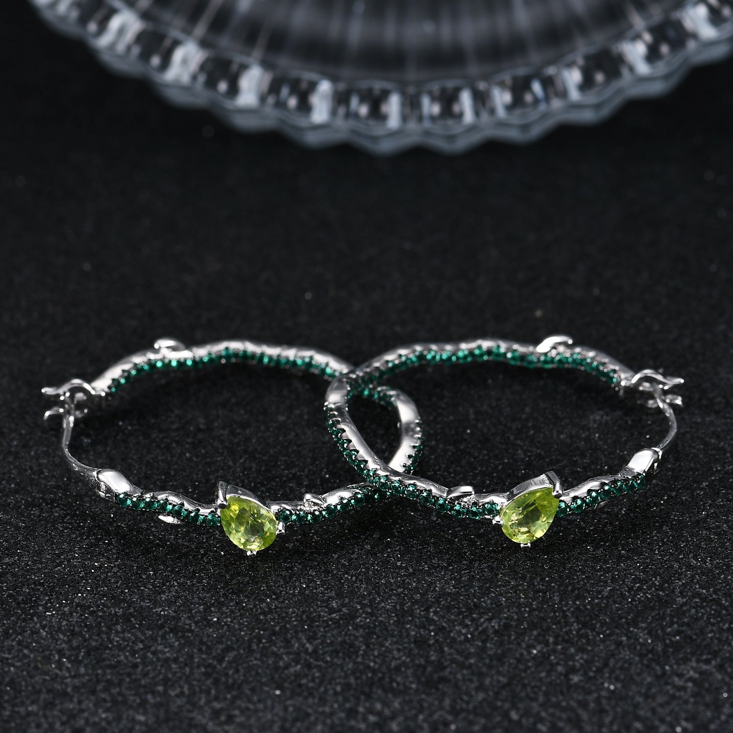 Natural Peridot S925 Sterling Silver Adjustable Ring Earrings Jewelry Set - Rhyme - and - Chain