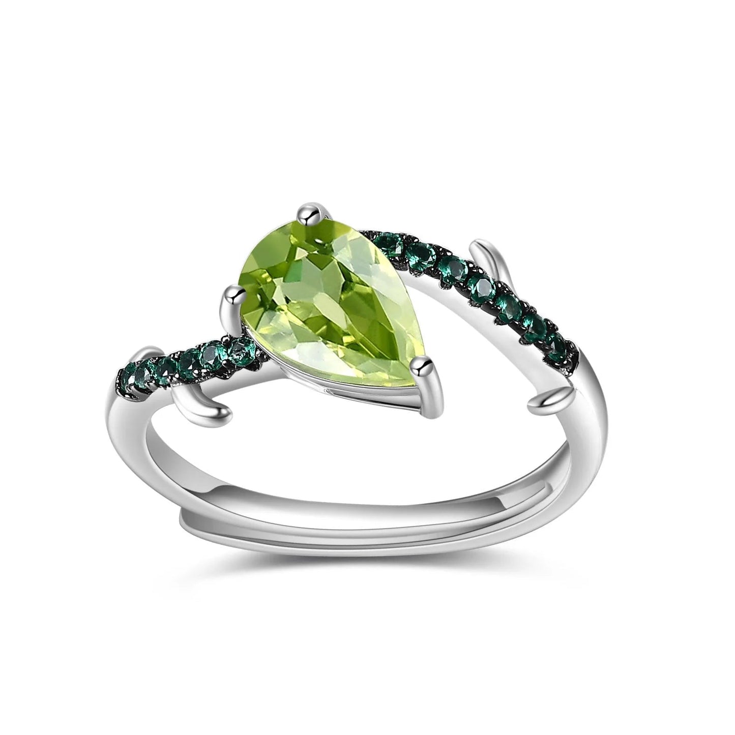 Natural Peridot S925 Sterling Silver Adjustable Ring Earrings Jewelry Set - Rhyme - and - Chain