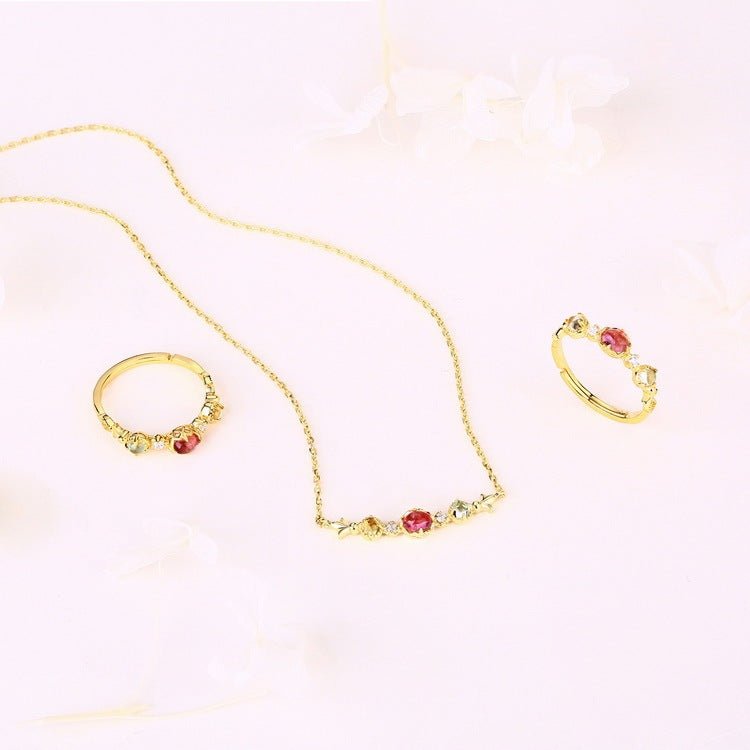 Natural Red Tourmaline 925 Sterling Silver Topaz Lemon Crystal Clavicle Necklace - Rhyme - and - Chain